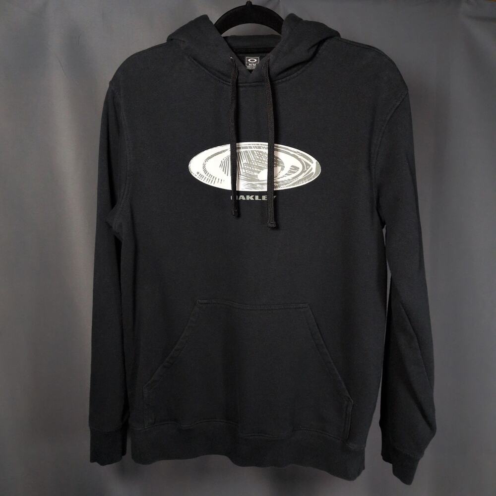 Y2K Oakley Mens Pullover Black Grey Big Logo Hoodie Sweatshirt Skate Grunge Med